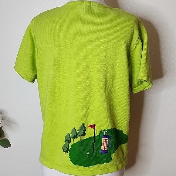 Vintage Classic Marisa Christina Green Golf Course Button Down Sweater Graphic - Picture 11 of 13